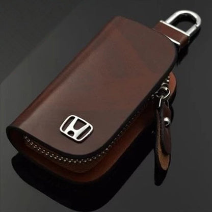 🔥Car Logo Leather Wood Grain Car Key Case