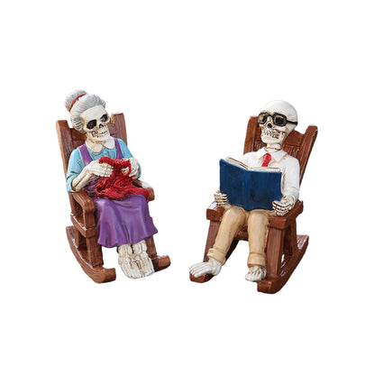 ☠️Skeleton Old Man in Rocking Chair Statue