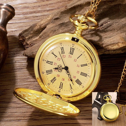 Retro Flip-Cover Pocket Watch — Gold Necklace Pocket Watch