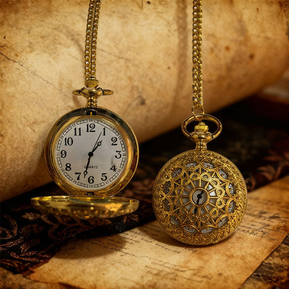 Retro Flip-Cover Pocket Watch — Gold Necklace Pocket Watch