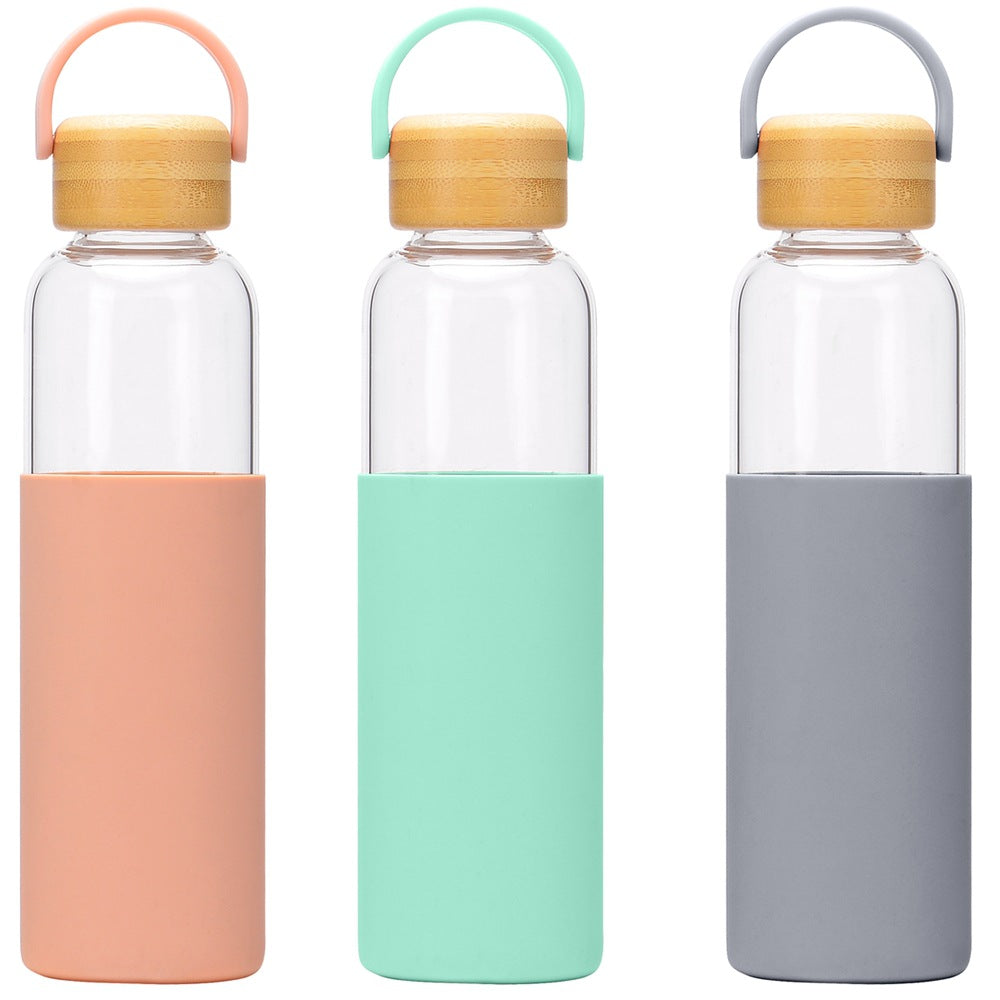 Bamboo lid glass sports water bottle