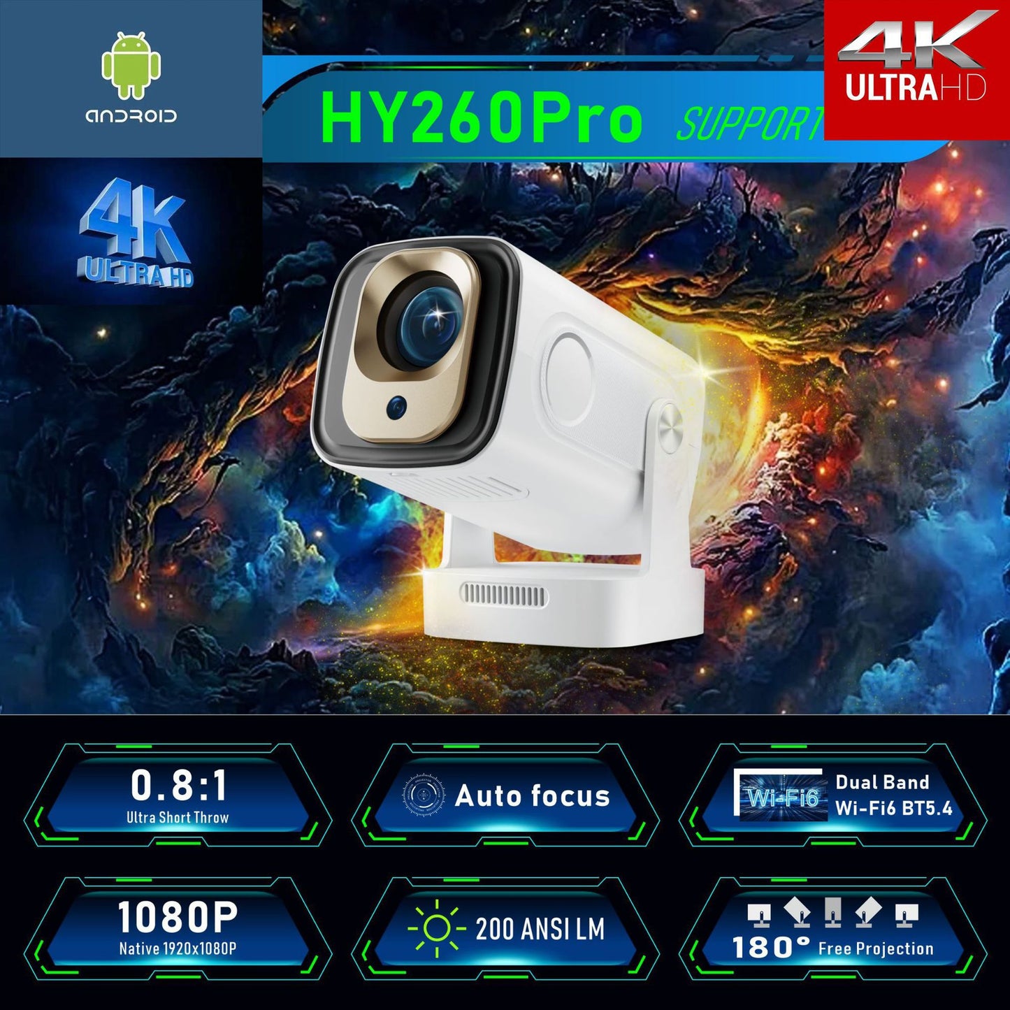 Projector A10 Android Wifi Projector 4K HD Mini PTZ Portable
