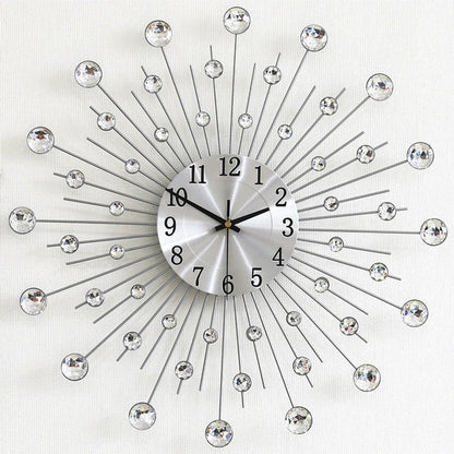 Modern 3D Crystal Wall Clock - 12.4 Inch Silver Mirror with Diamond Decoration