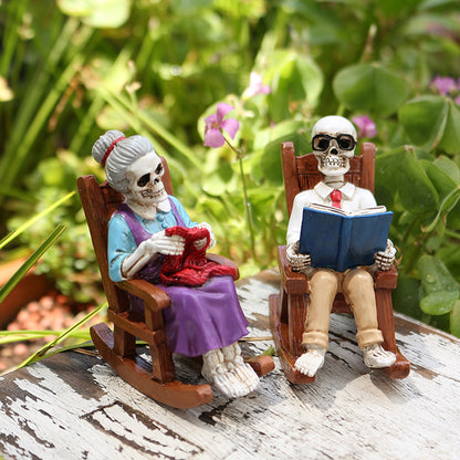 ☠️Skeleton Old Man in Rocking Chair Statue