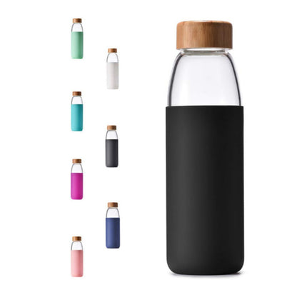 Bamboo lid glass sports water bottle
