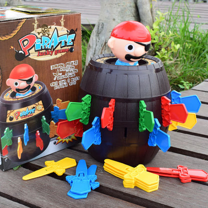Pirate Barrel Uncle (with swords and daggers) — Novelty Pirate-in-a-Barrel Toy