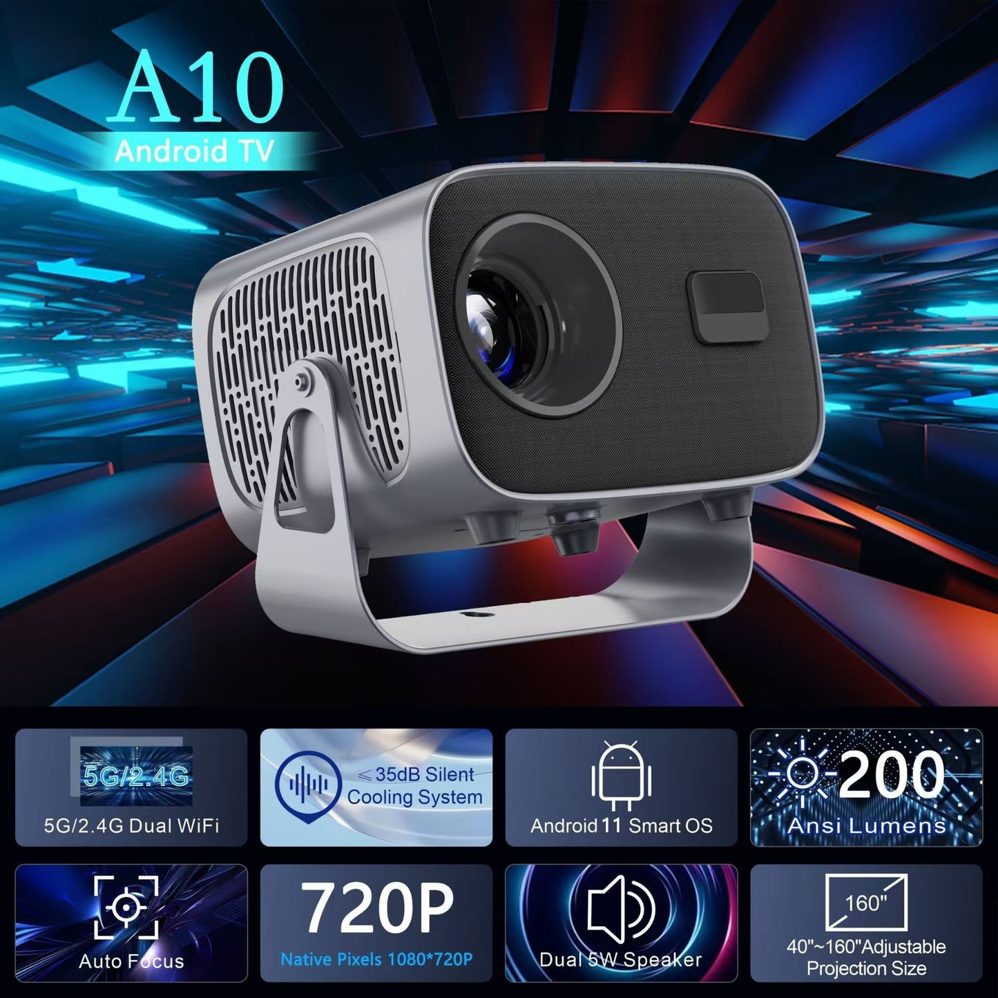 Projector A10 Android Wifi Projector 4K HD Mini PTZ Portable