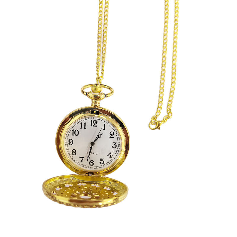 Retro Flip-Cover Pocket Watch — Gold Necklace Pocket Watch