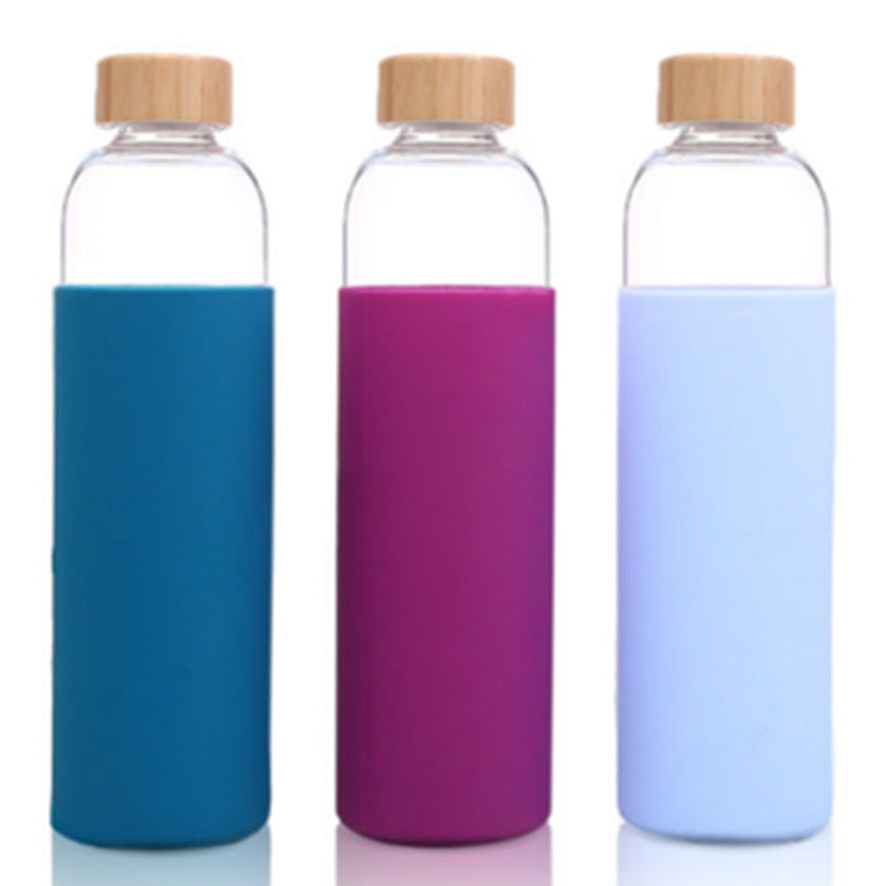Bamboo lid glass sports water bottle