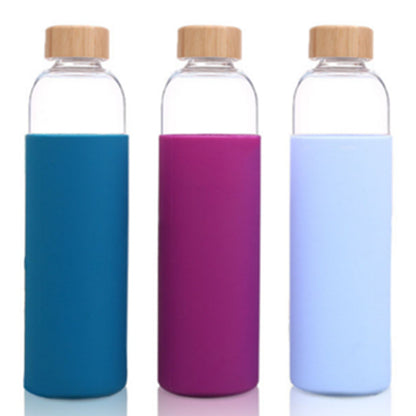 Bamboo lid glass sports water bottle
