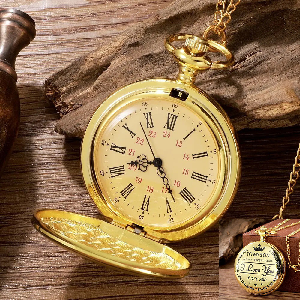 Retro Flip-Cover Pocket Watch — Gold Necklace Pocket Watch