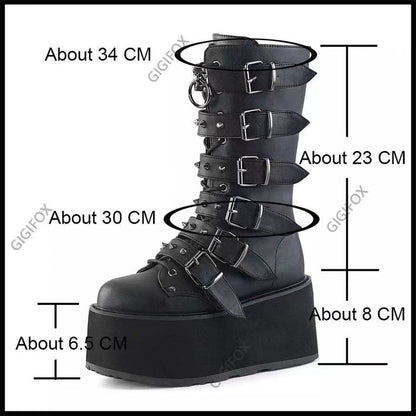 New European and American style rivet wedge heel mid-tube thick-soled women's boots - Punk hot girl knight boots