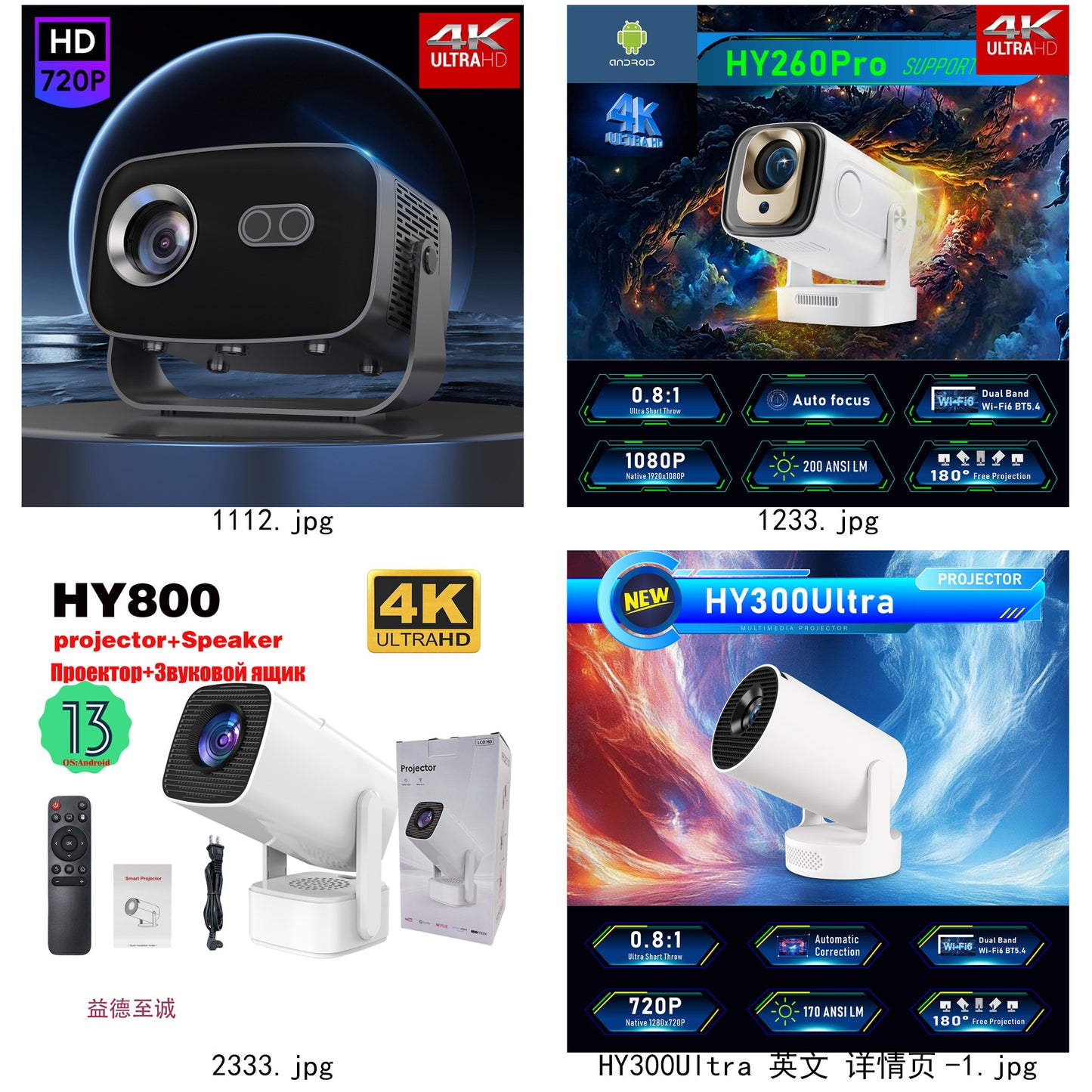 Projector A10 Android Wifi Projector 4K HD Mini PTZ Portable