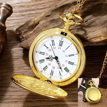 Retro Flip-Cover Pocket Watch — Gold Necklace Pocket Watch