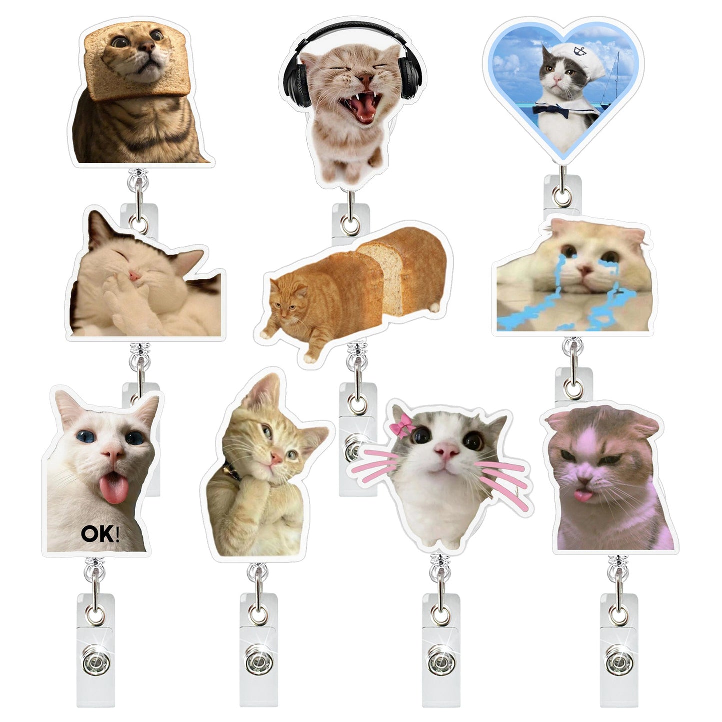 🔥Hot Sale🔥-Funny abstract acrylic pendant, cat expression package easy-pull buckle