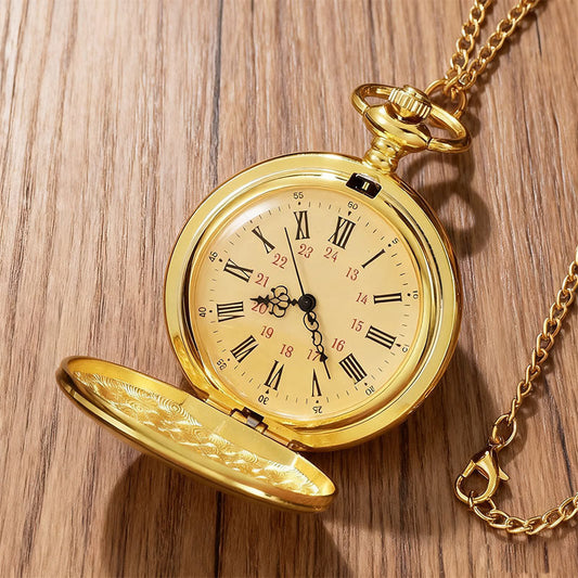 Retro Flip-Cover Pocket Watch — Gold Necklace Pocket Watch