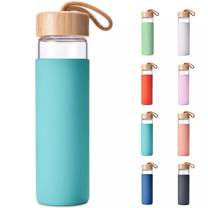 Bamboo lid glass sports water bottle