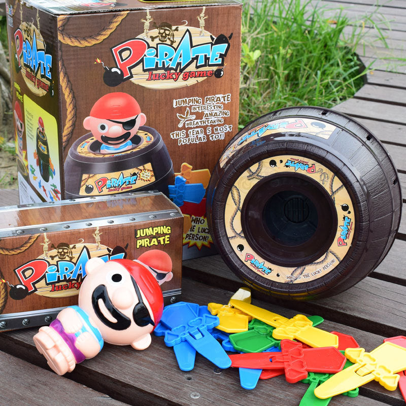 Pirate Barrel Uncle (with swords and daggers) — Novelty Pirate-in-a-Barrel Toy
