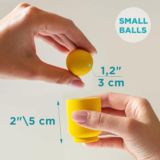 Rainbow Balls in Cups Toddler Montessori Toys, Kids Preschool Wooden Matching Games for Learning Color Sorting and Counting