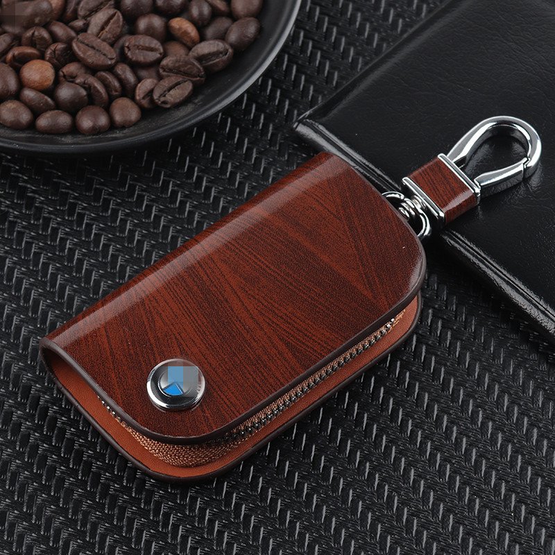 🔥Car Logo Leather Wood Grain Car Key Case