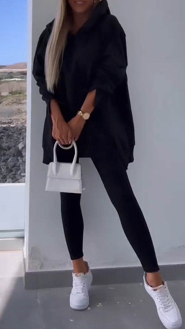 Slit hooded sweatshirt set