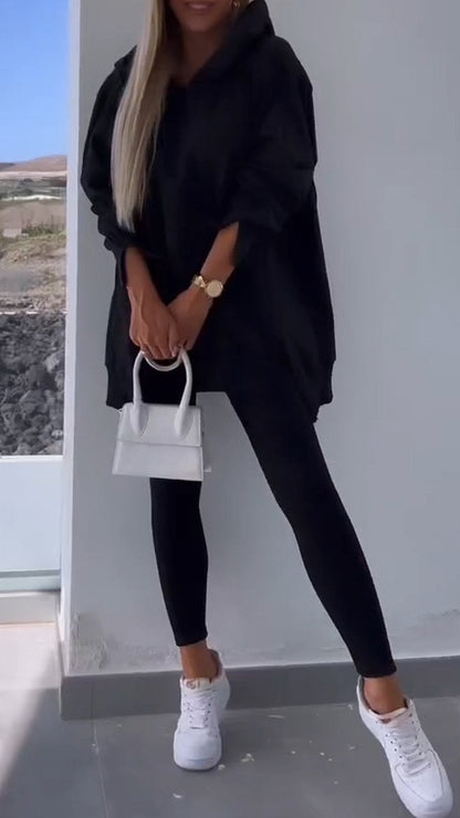 Slit hooded sweatshirt set