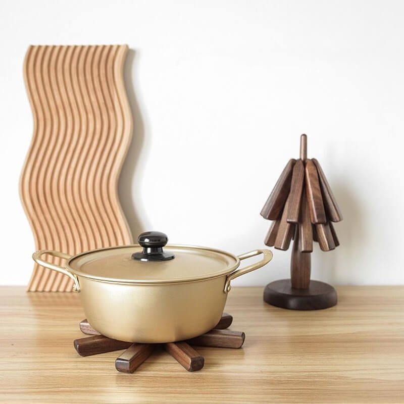 Black walnut wood table mat tree