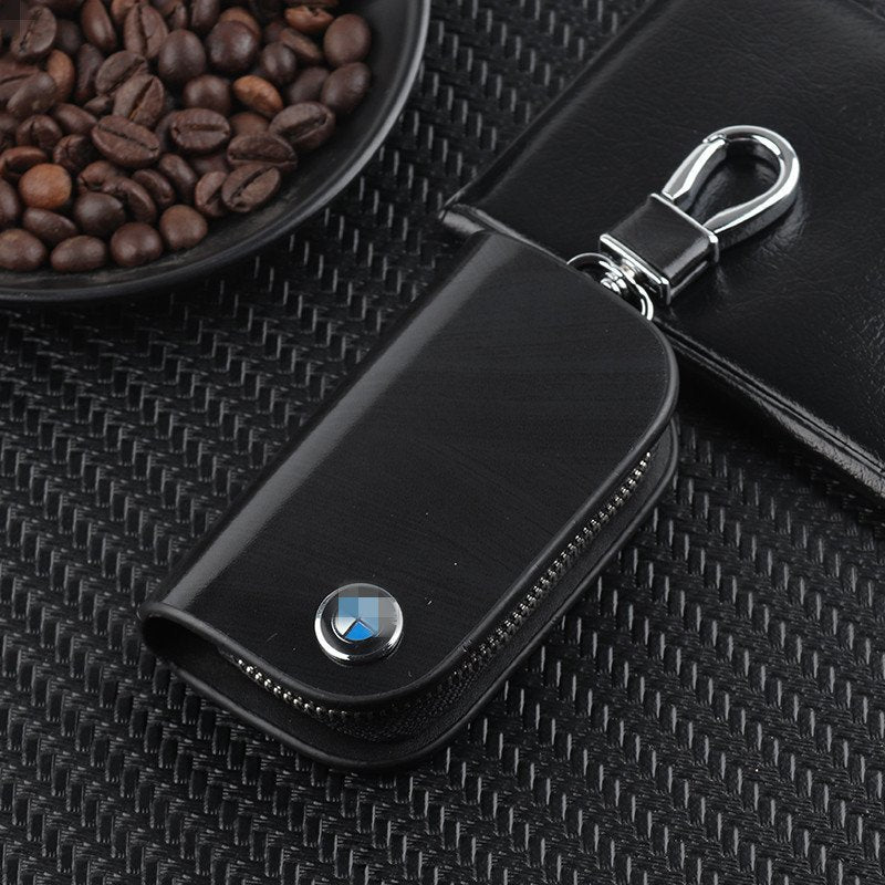 🔥Car Logo Leather Wood Grain Car Key Case