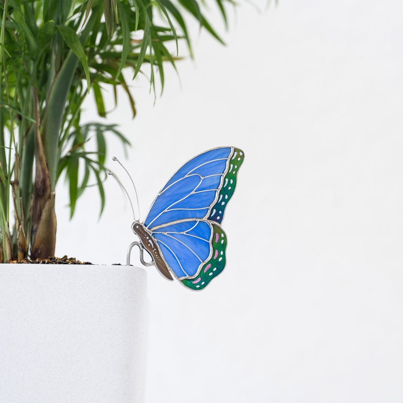 Stained Glass Blue Butterfly Suncatcher: Elegant Home