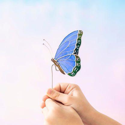 Stained Glass Blue Butterfly Suncatcher: Elegant Home