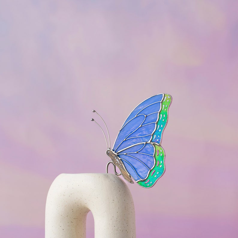 Stained Glass Blue Butterfly Suncatcher: Elegant Home