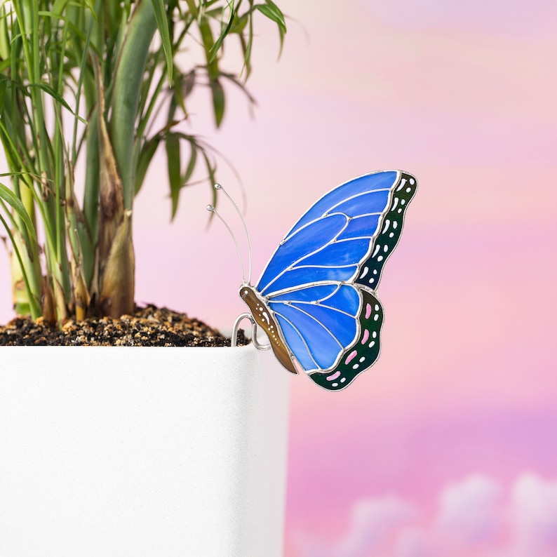 Stained Glass Blue Butterfly Suncatcher: Elegant Home
