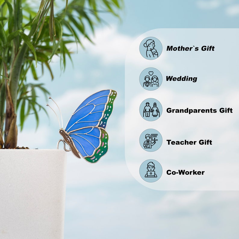 Stained Glass Blue Butterfly Suncatcher: Elegant Home