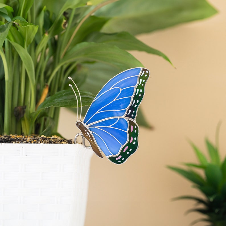 Stained Glass Blue Butterfly Suncatcher: Elegant Home