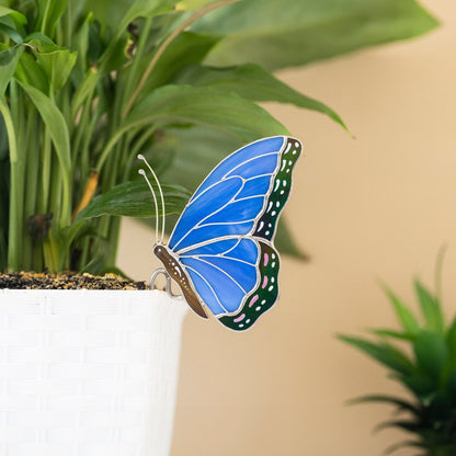 Stained Glass Blue Butterfly Suncatcher: Elegant Home