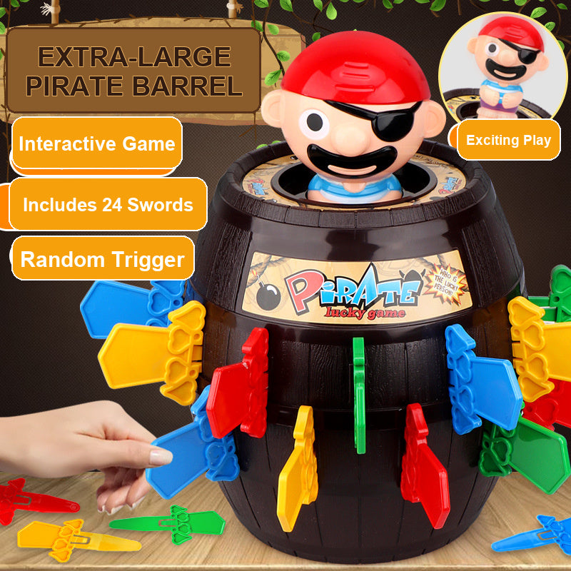 Pirate Barrel Uncle (with swords and daggers) — Novelty Pirate-in-a-Barrel Toy